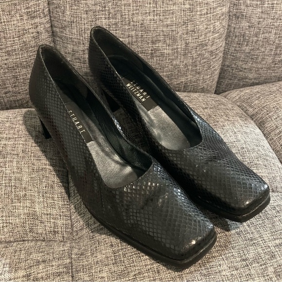 Stuart Weitzman Classic Pump Square Toe Leather Faux Snake Block Heels 9.5 AAA - Picture 1 of 15
